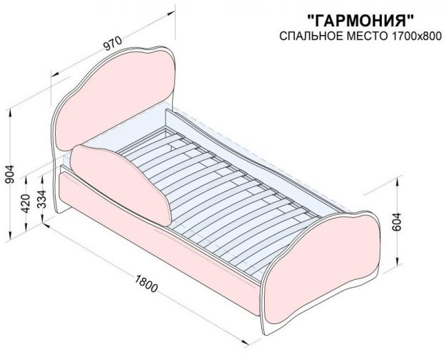 Кровать 170 Гармония 89 Розовый (мягкий бортик)